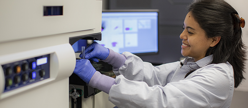A lab member using a unique equipment at the Chute Laboratory